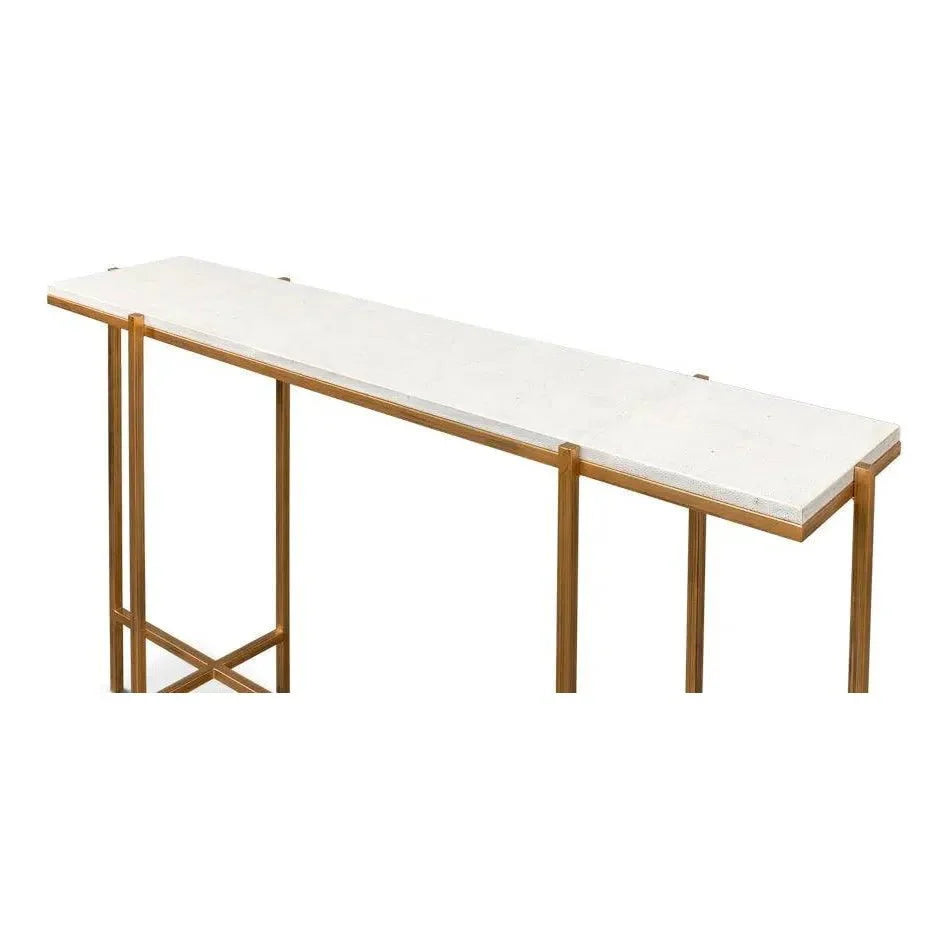 Sarreid Shagreen Console Table Osprey White Leather
