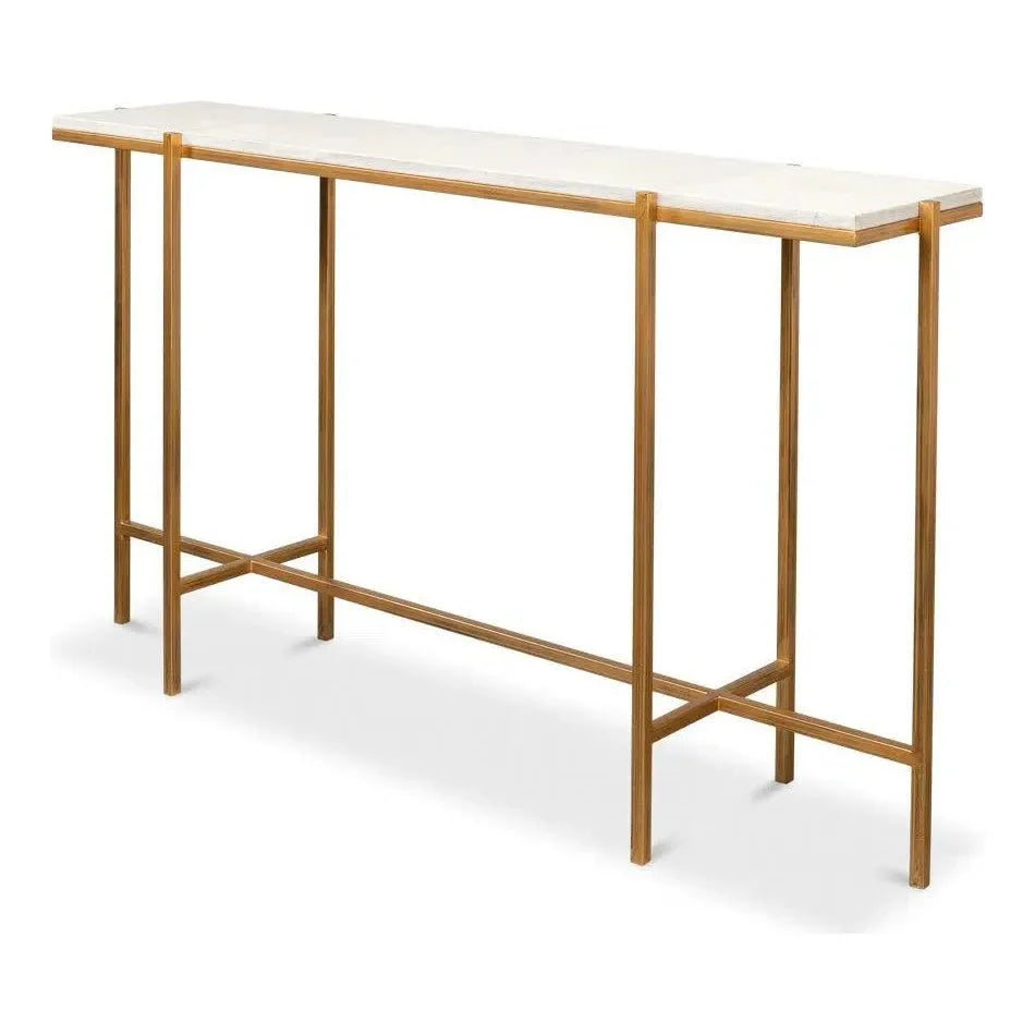 Sarreid Shagreen Console Table Osprey White Leather