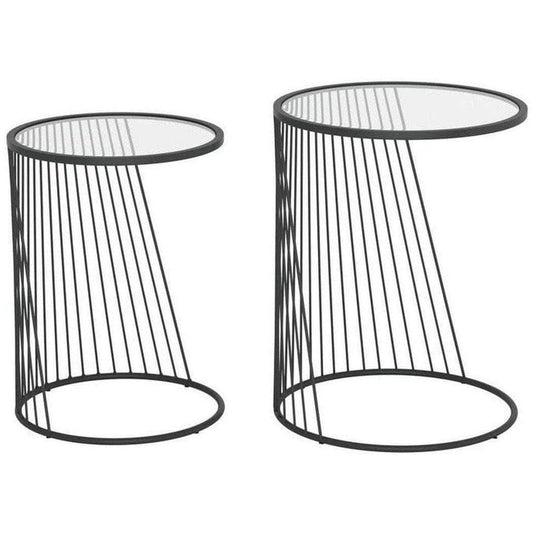 Shine Nesting Tables Set Clear & Black - Sideboards and Things Accents_Black, Brand_Zuo Modern, Color_Black, Color_Clear, Depth_10-20, Finish_Polished, Finish_Powder Coated, Height_20-30, Materials_Glass, Materials_Metal, Metal Type_Steel, Product Type_Side Table, Width_10-20