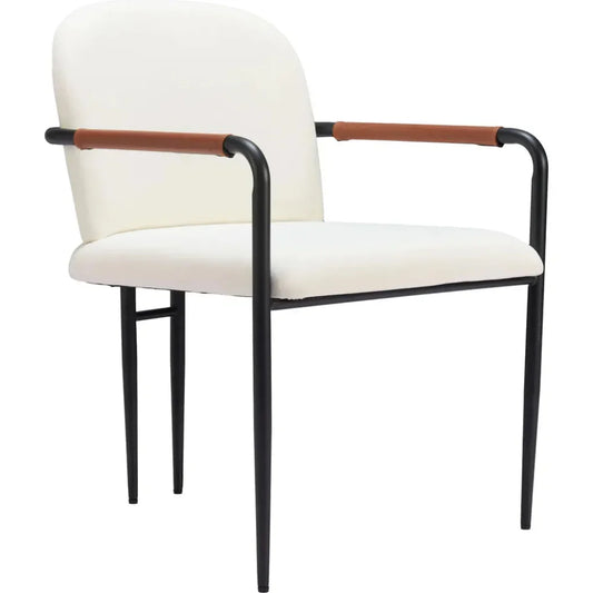 Zuo Modern Sibu Black Steel Cream Dining Arm Chair 2PC
