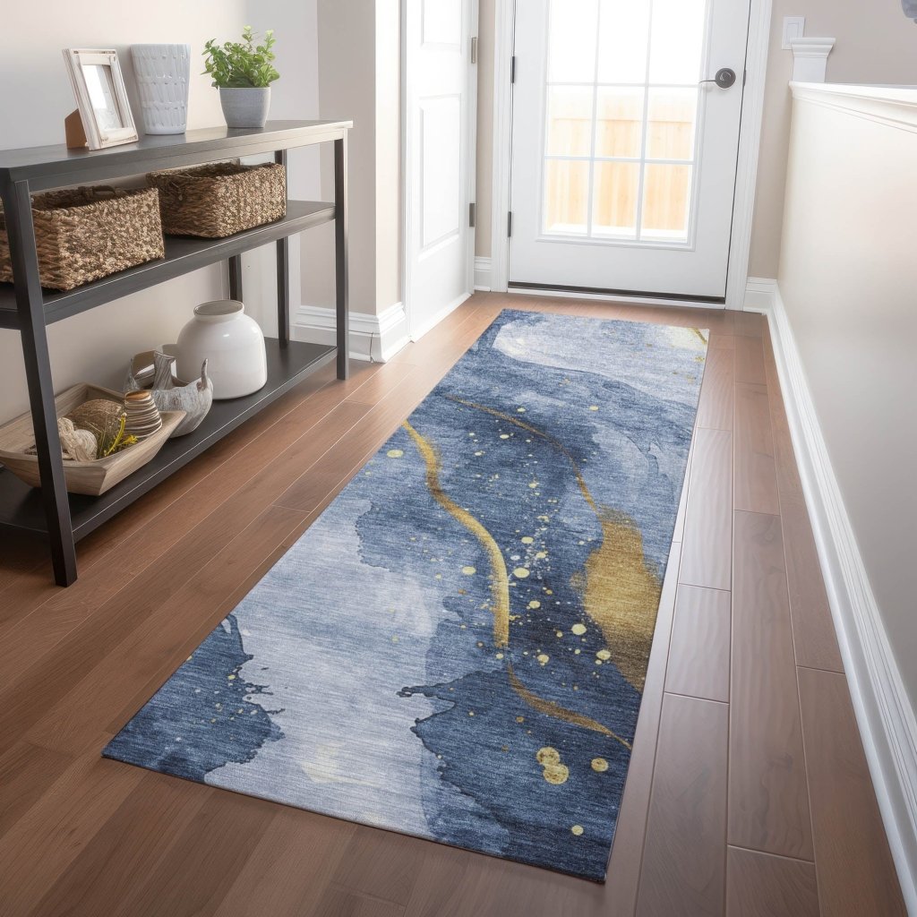 LOOMLAN Rugs Silavie Blue Washable Indoor-Outdoor Rug