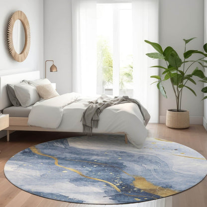 LOOMLAN Rugs Silavie Blue Washable Indoor-Outdoor Rug