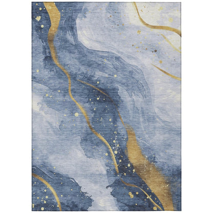 LOOMLAN Rugs Silavie Blue Washable Indoor-Outdoor Rug
