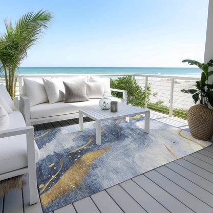 LOOMLAN Rugs Silavie Blue Washable Indoor-Outdoor Rug