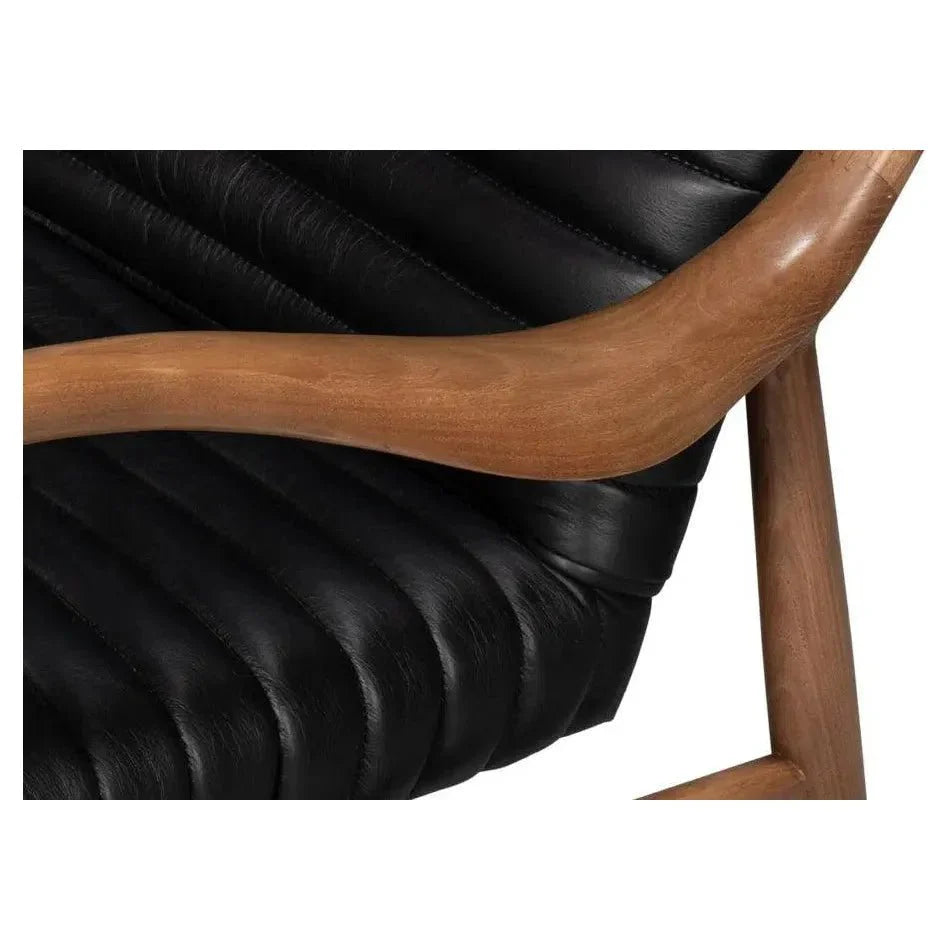 Sarreid Singletary Wood and Leather Black Armchair