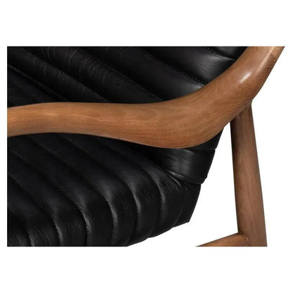 Sarreid Singletary Wood and Leather Black Armchair