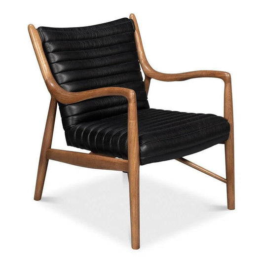 Sarreid Singletary Wood and Leather Black Armchair