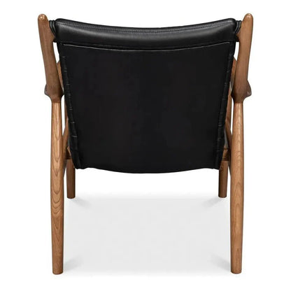 Sarreid Singletary Wood and Leather Black Armchair