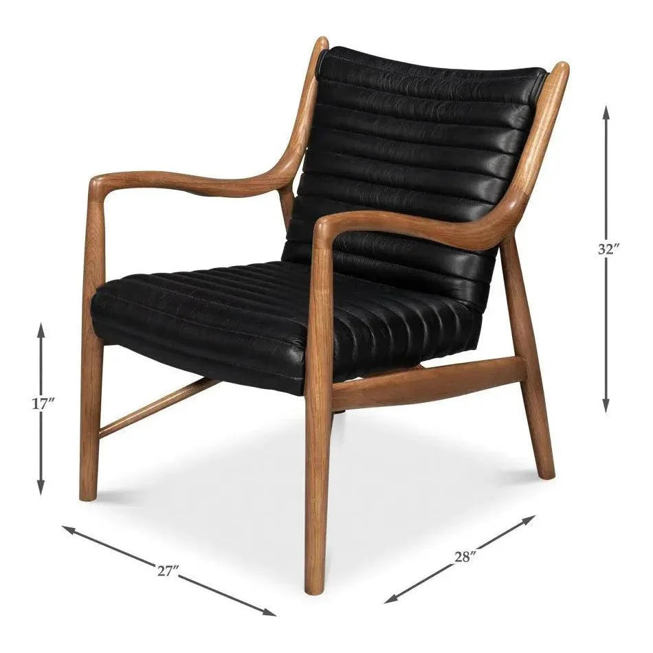 Sarreid Singletary Wood and Leather Black Armchair