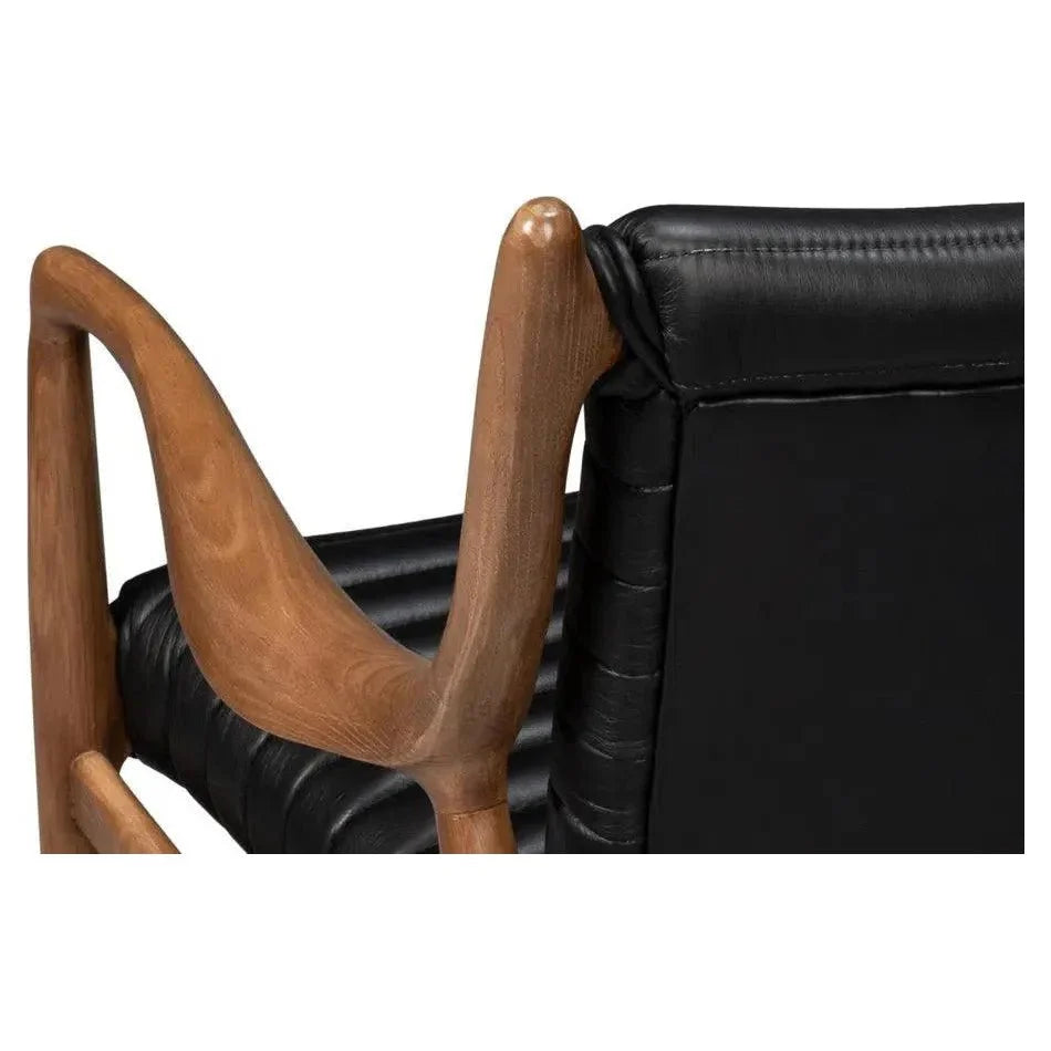 Sarreid Singletary Wood and Leather Black Armchair