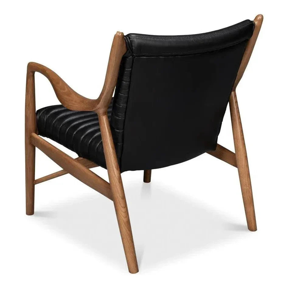 Sarreid Singletary Wood and Leather Black Armchair