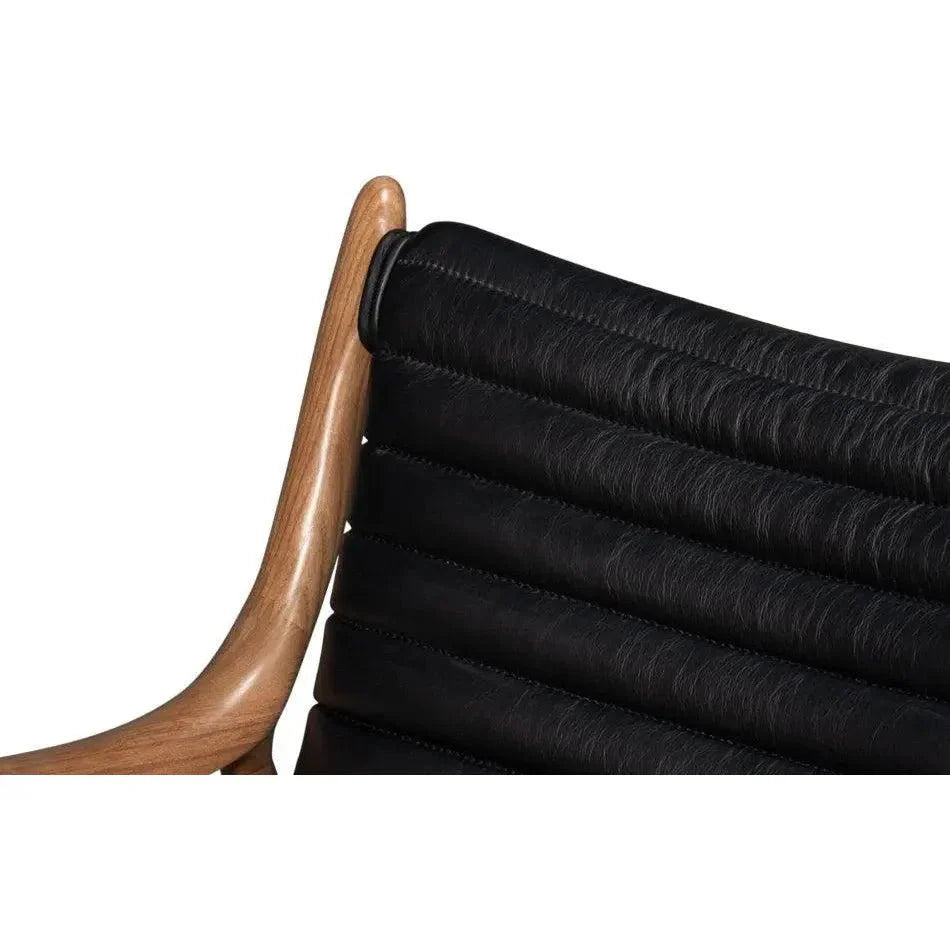 Sarreid Singletary Wood and Leather Black Armchair