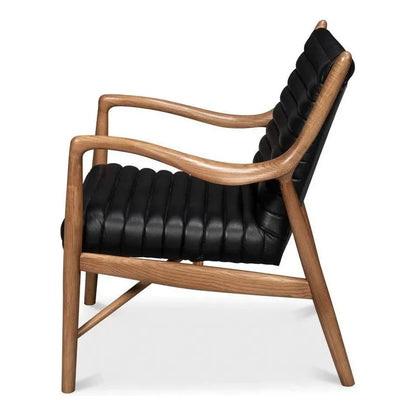 Sarreid Singletary Wood and Leather Black Armchair