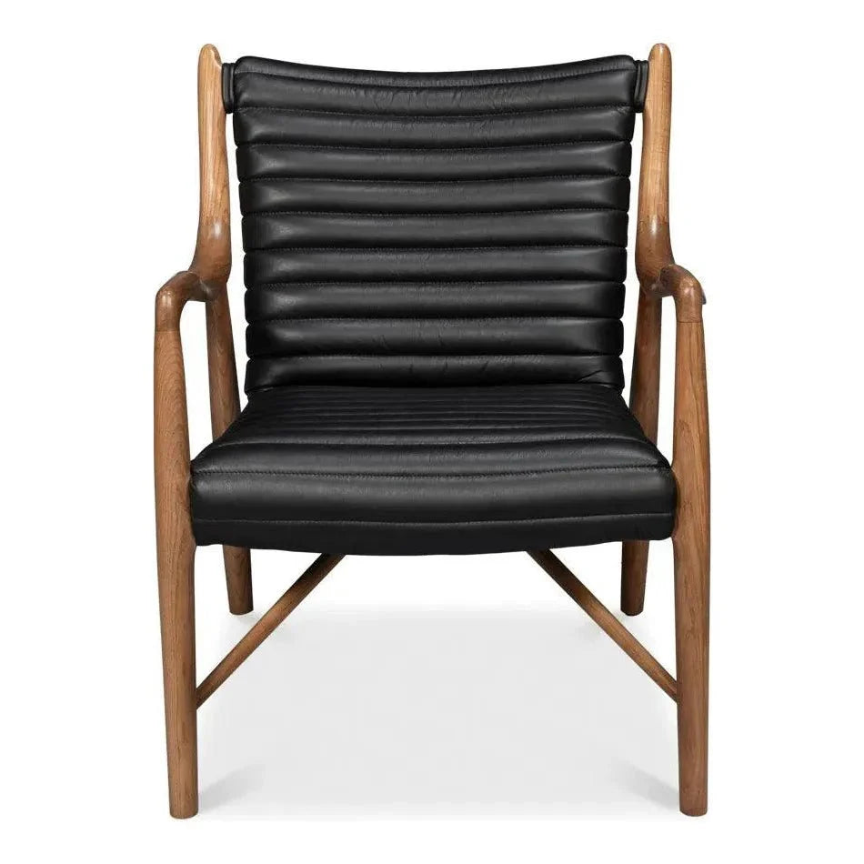 Sarreid Singletary Wood and Leather Black Armchair