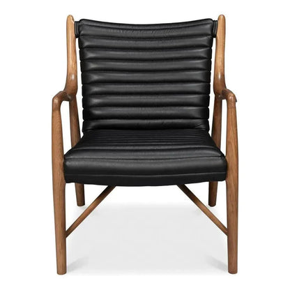 Sarreid Singletary Wood and Leather Black Armchair