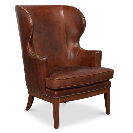 Sarreid Smithfield Wing Leather Brown Chair