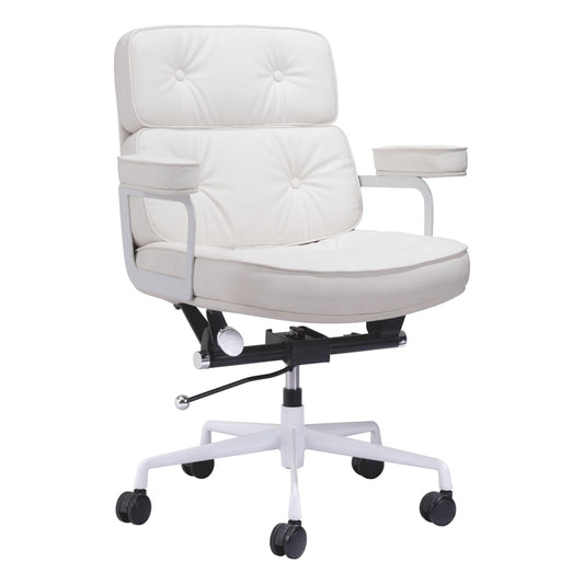 Smiths Office Chair White - Sideboards and Things Brand_Zuo Modern, Color_White, Depth_20-30, Features_Adjustable Height, Finish_Powder Coated, Height_30-40, Materials_Metal, Materials_Upholstery, Metal Type_Steel, Upholstery Type_Leather, Upholstery Type_Vegan Leather, Width_20-30