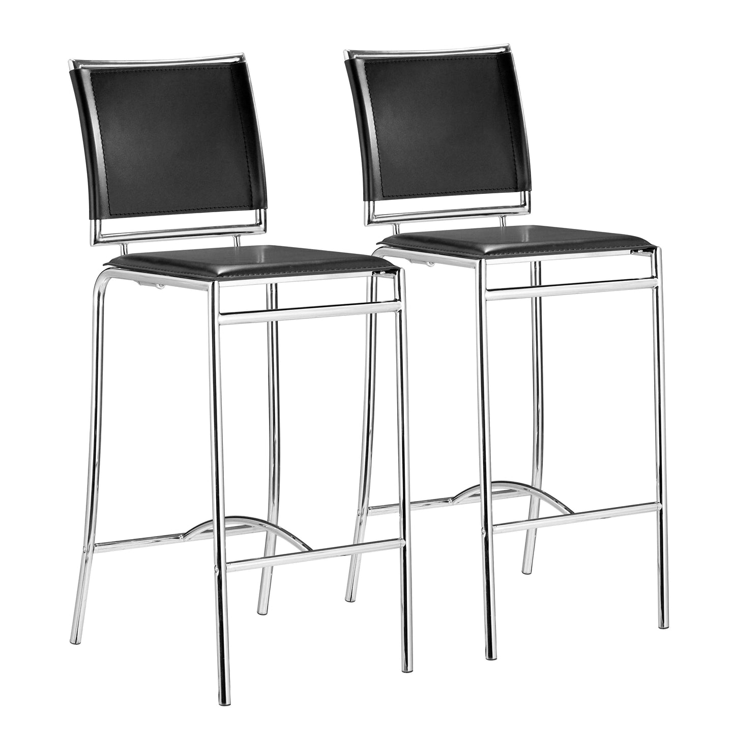 Soar Bar Chair (Set of 2) Black - Sideboards and Things Back Type_With Back, Color_Black, Color_Silver, Depth_20-30, Finish_Brushed, Height_30-40, Materials_Metal, Materials_Upholstery, Metal Type_Steel, Number of Pieces_2PC Set, Product Type_Bar Height, Upholstery Type_Leather, Upholstery Type_Vegan Leather, Width_10-20