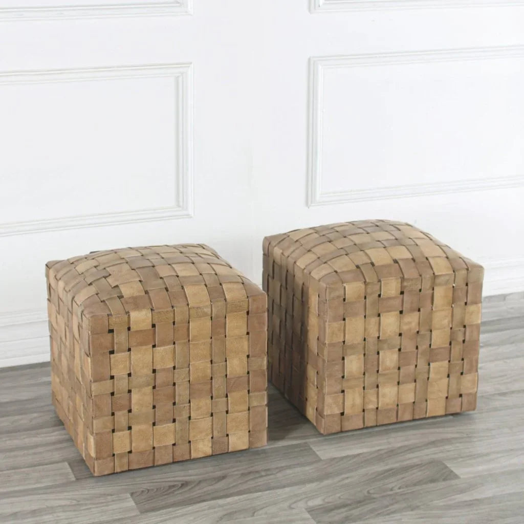 Soho Handcrafted Woven Leather Ottoman - LOOMLAN - Peninsula Home - Ottomans
