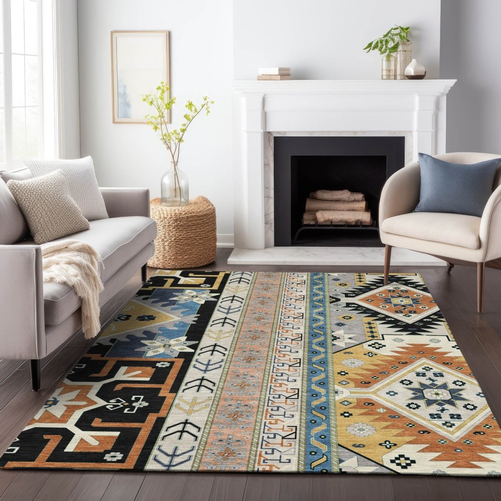 LOOMLAN Rugs Solara Black Washable Indoor-Outdoor Rug