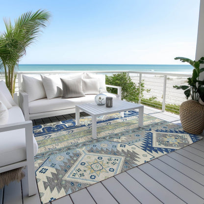 LOOMLAN Rugs Solara Blue Washable Indoor-Outdoor Rug