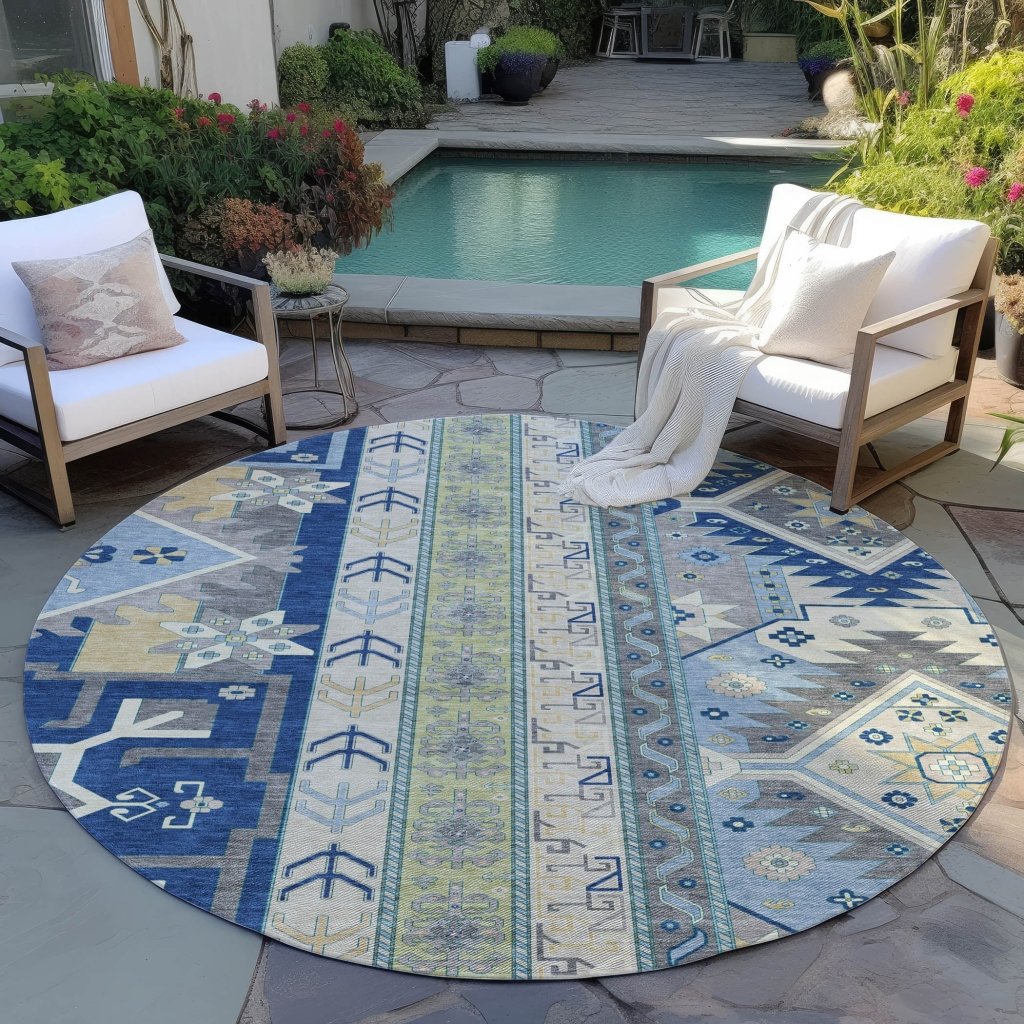 LOOMLAN Rugs Solara Blue Washable Indoor-Outdoor Rug