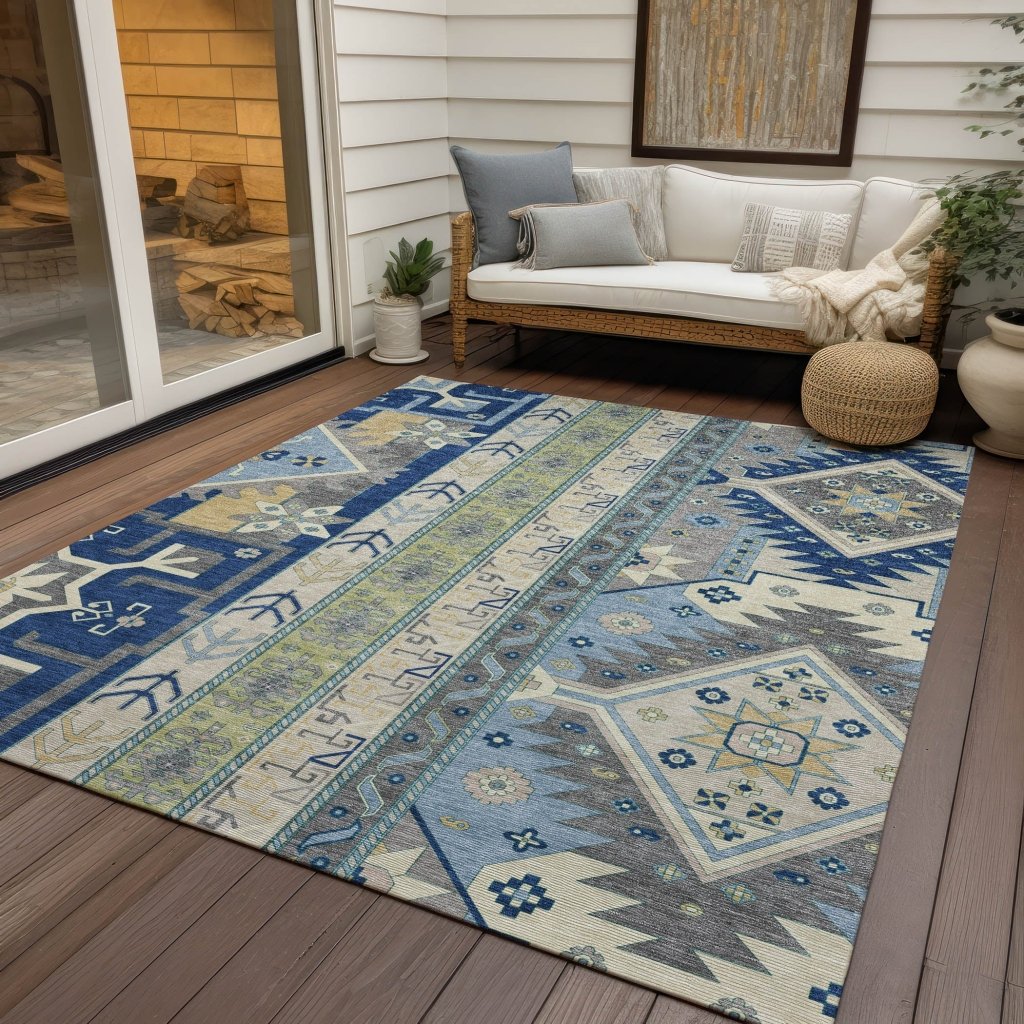 LOOMLAN Rugs Solara Blue Washable Indoor-Outdoor Rug
