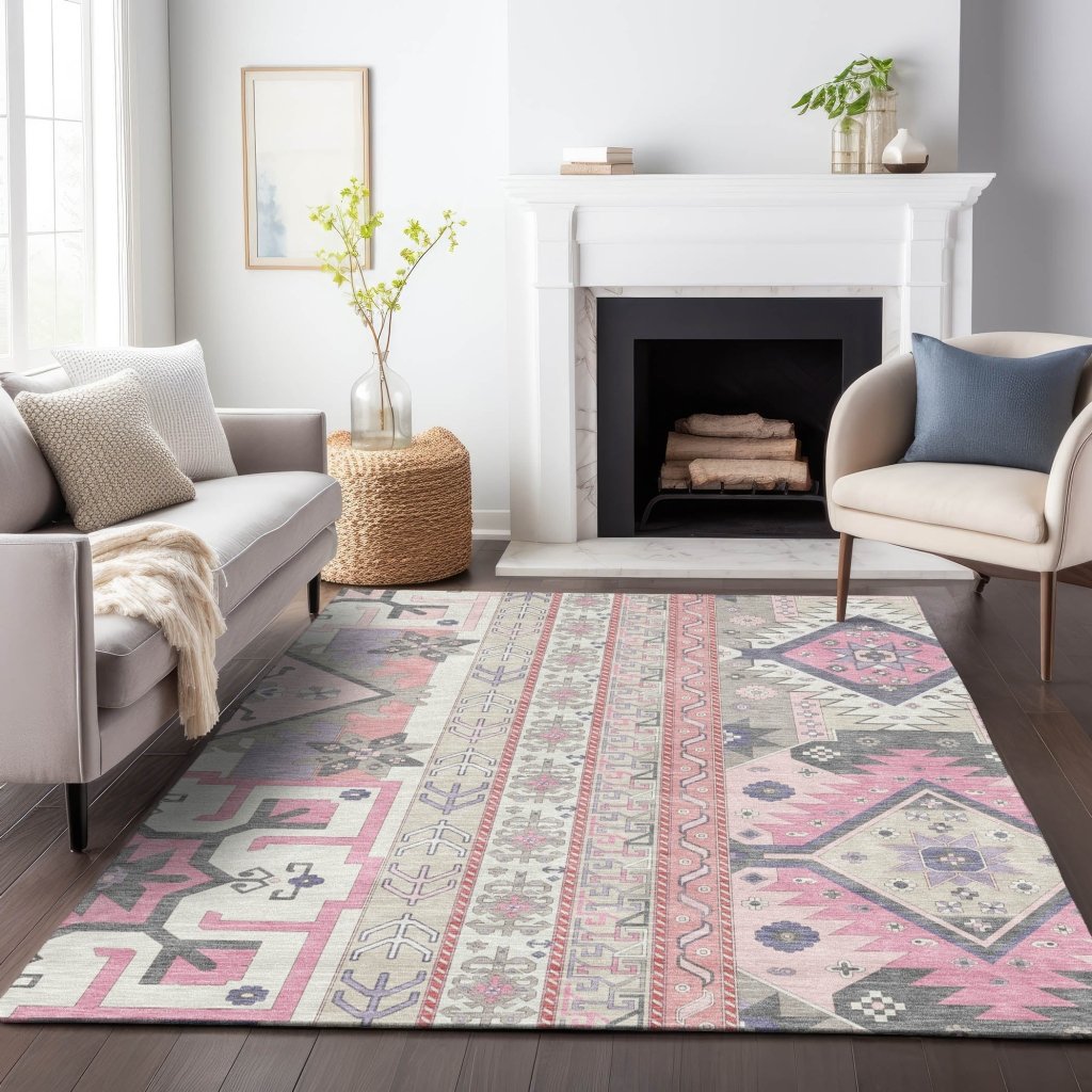 LOOMLAN Rugs Solara Pink Washable Indoor-Outdoor Rug