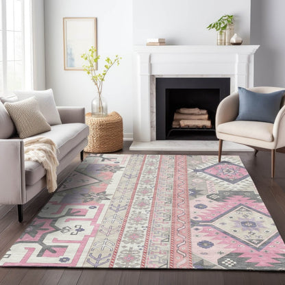 LOOMLAN Rugs Solara Pink Washable Indoor-Outdoor Rug