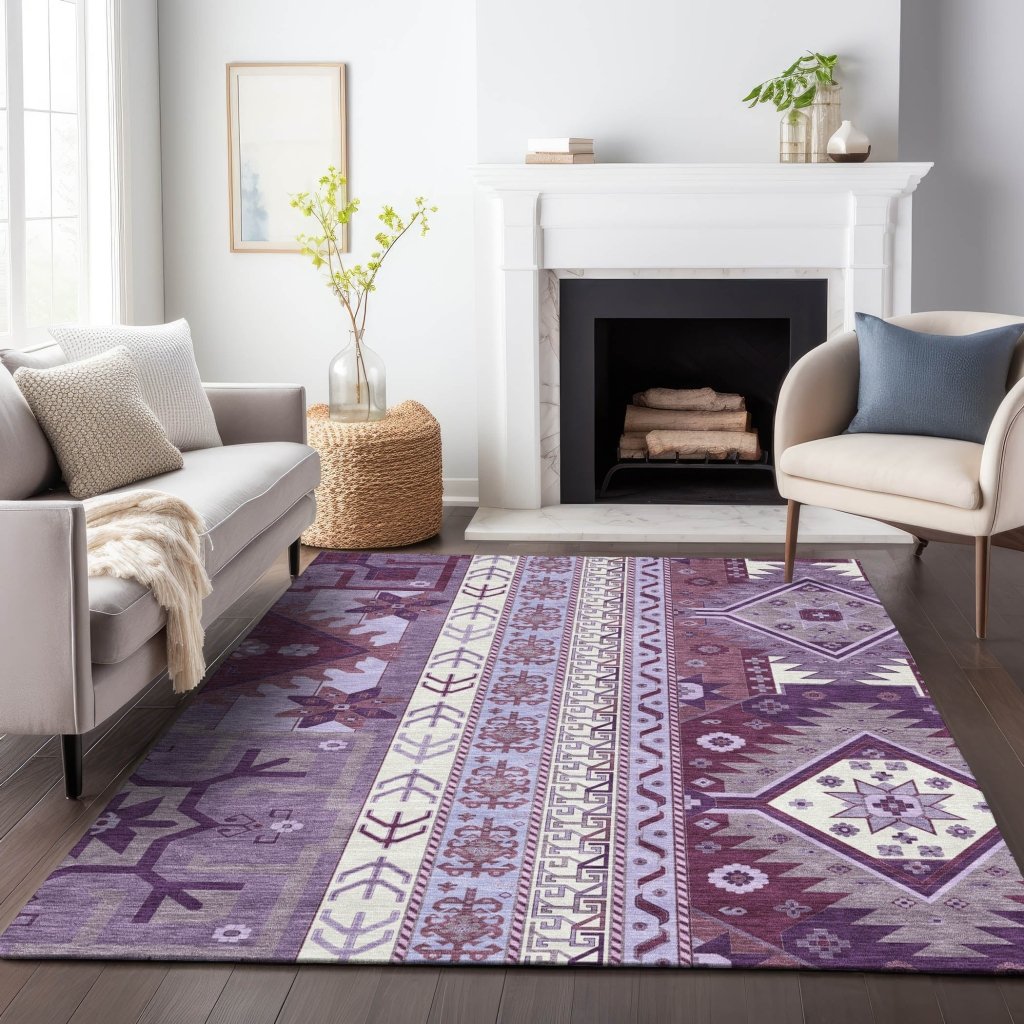LOOMLAN Rugs Solara Purple Washable Indoor-Outdoor Rug