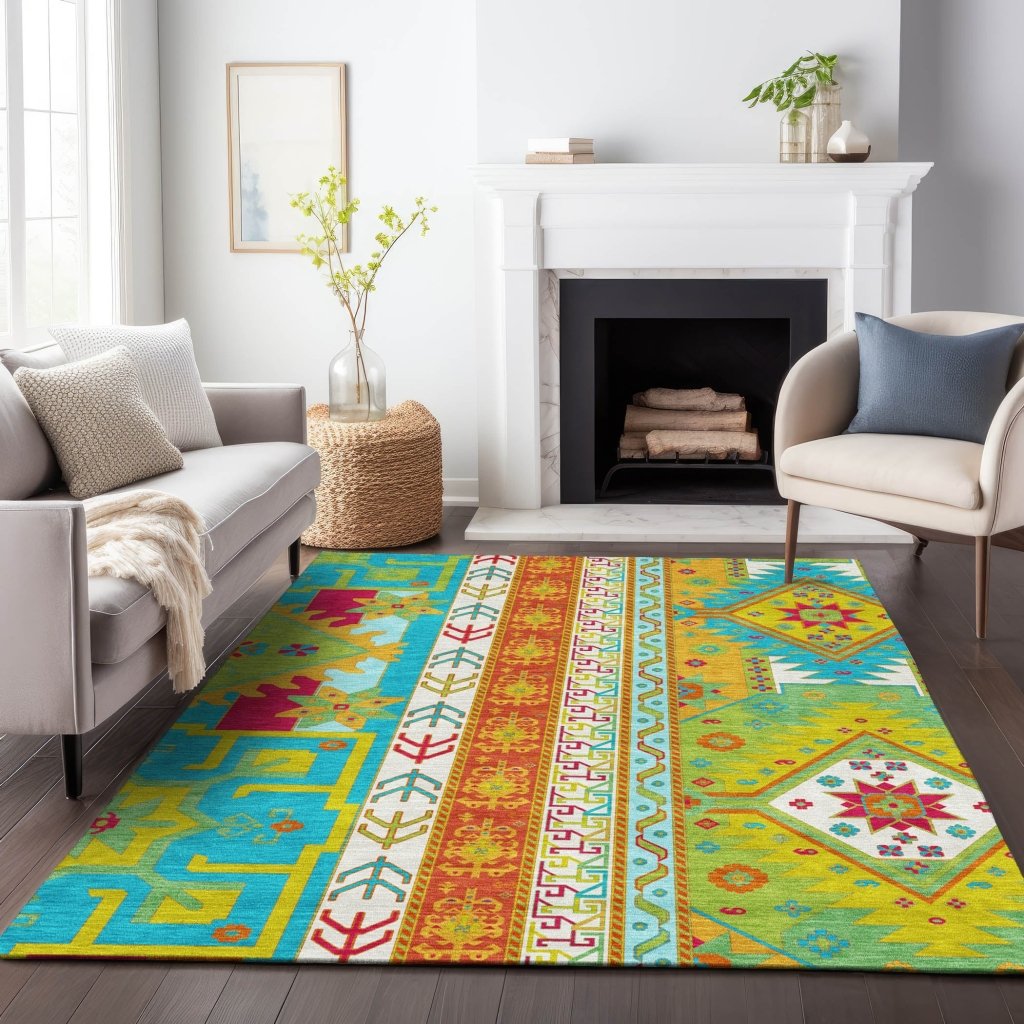 LOOMLAN Rugs Solara Teal Washable Indoor-Outdoor Rug