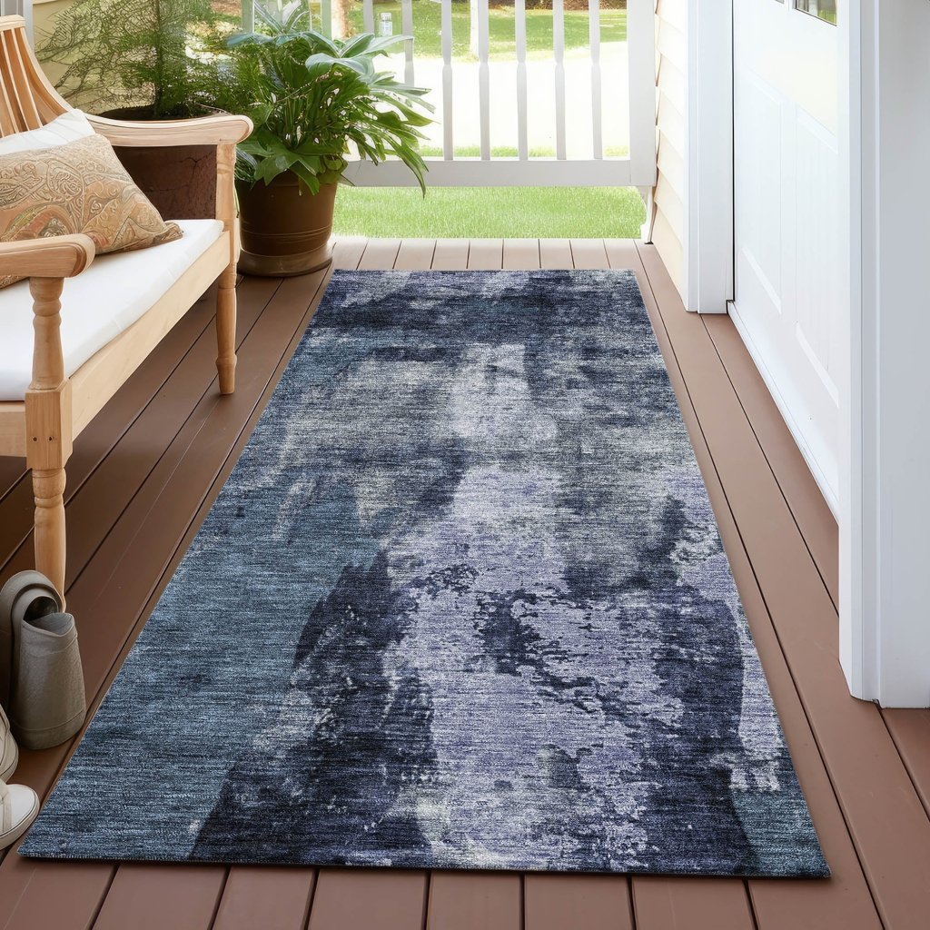LOOMLAN Rugs Solayne Blue Washable Indoor-Outdoor Rug