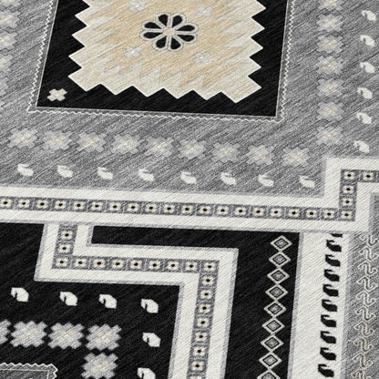 LOOMLAN Rugs Solene Black Washable Indoor-Outdoor Rug