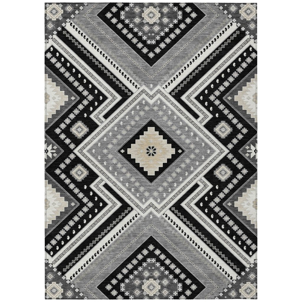 LOOMLAN Rugs Solene Black Washable Indoor-Outdoor Rug