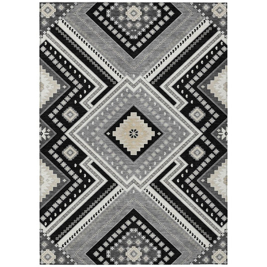 LOOMLAN Rugs Solene Black Washable Indoor-Outdoor Rug