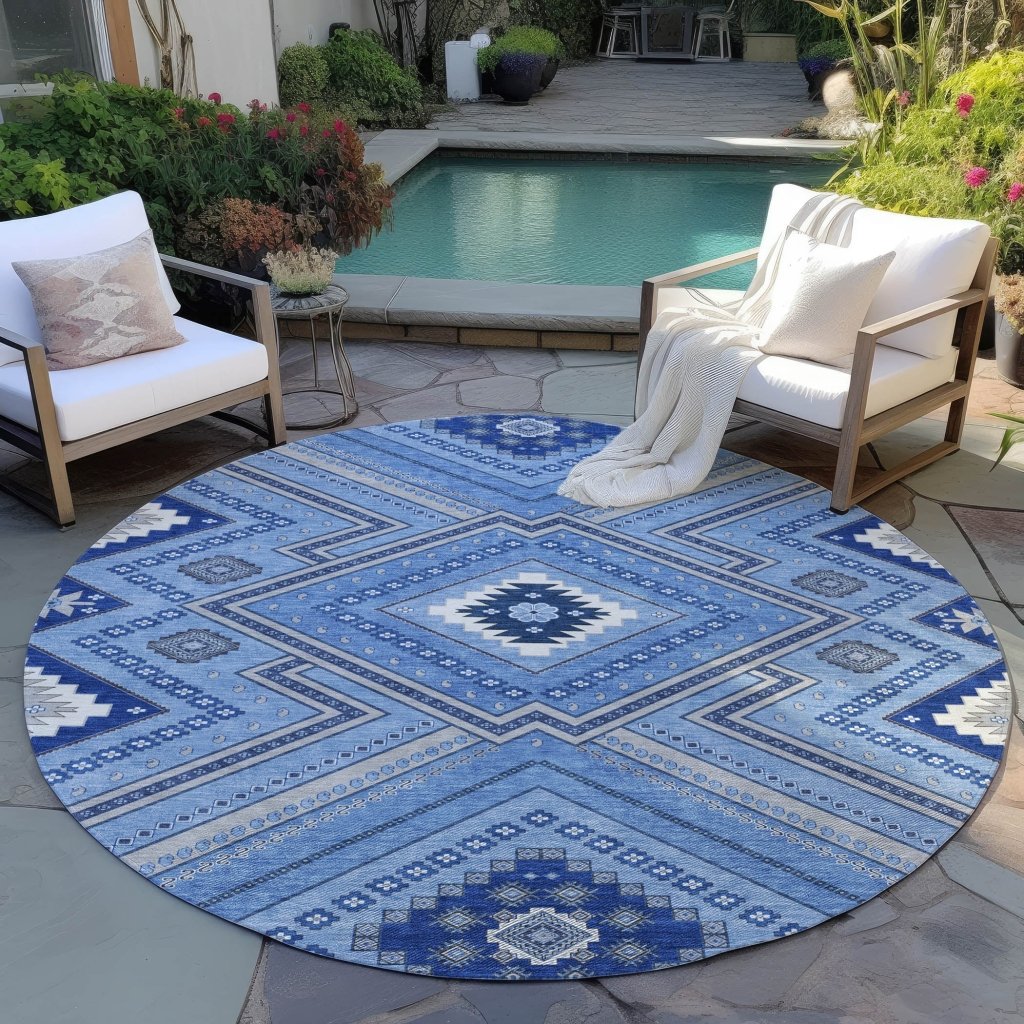 LOOMLAN Rugs Solene Blue Washable Indoor-Outdoor Rug
