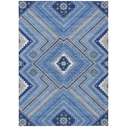 LOOMLAN Rugs Solene Blue Washable Indoor-Outdoor Rug
