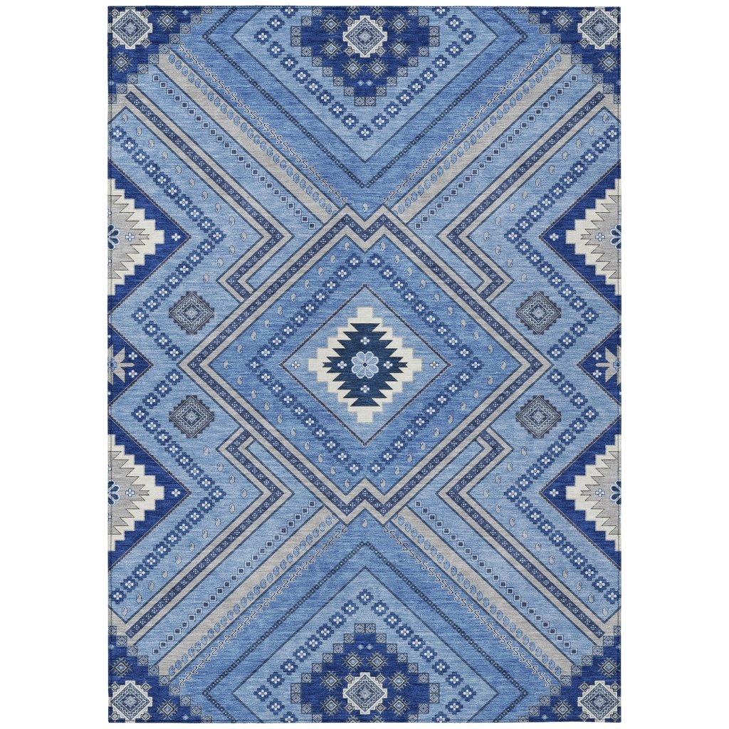 LOOMLAN Rugs Solene Blue Washable Indoor-Outdoor Rug