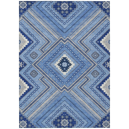 LOOMLAN Rugs Solene Blue Washable Indoor-Outdoor Rug
