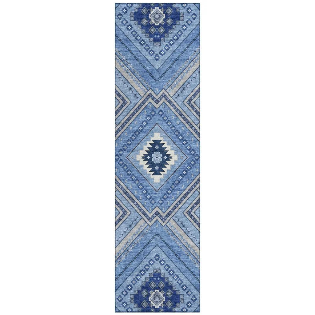LOOMLAN Rugs Solene Blue Washable Indoor-Outdoor Rug
