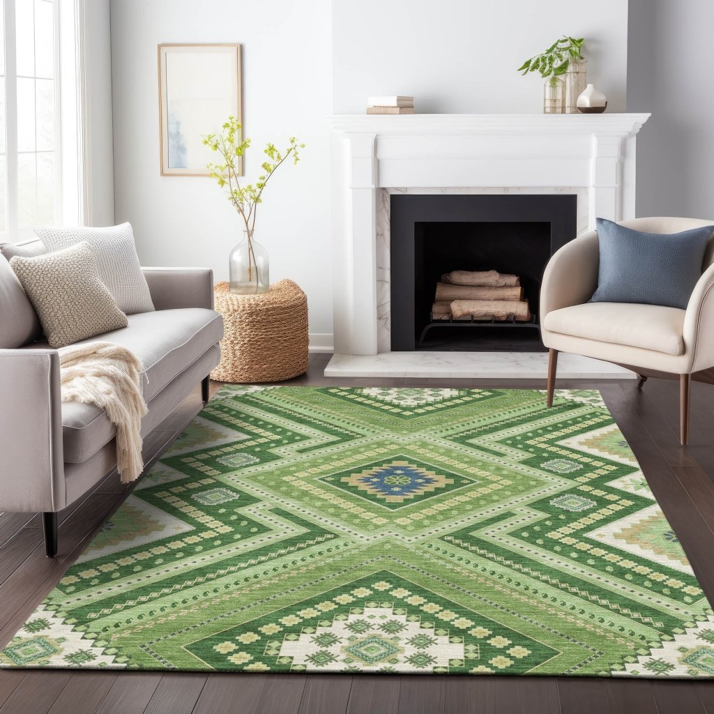 LOOMLAN Rugs Solene Green Washable Indoor-Outdoor Rug