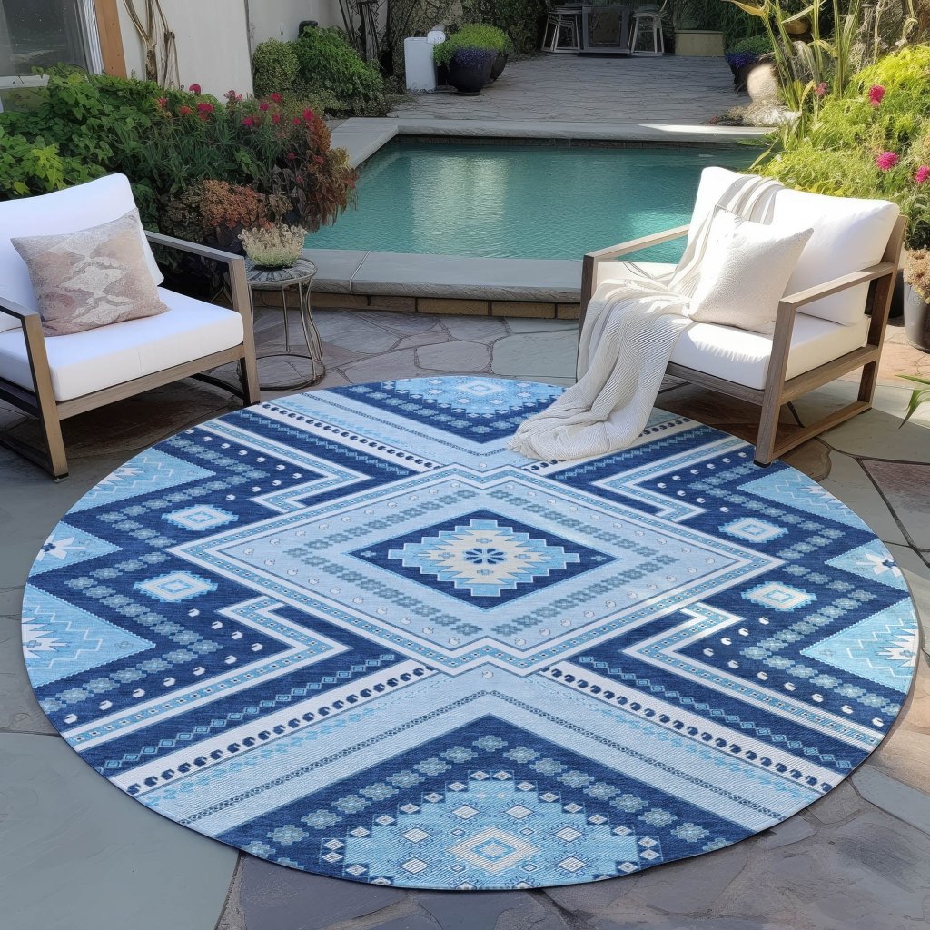 LOOMLAN Rugs Solene Navy Washable Indoor-Outdoor Rug