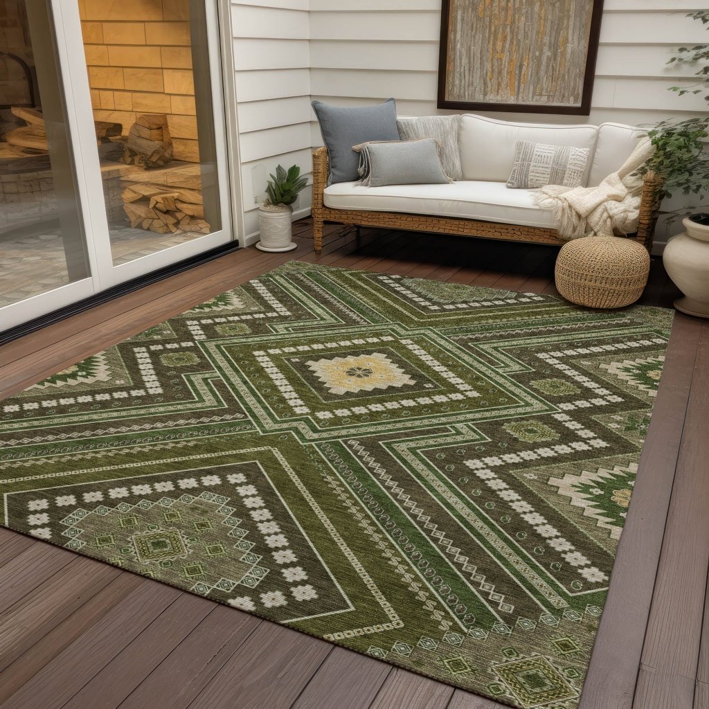 LOOMLAN Rugs Solene Olive Washable Indoor-Outdoor Rug