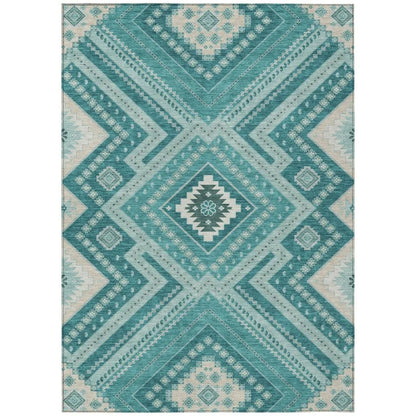 LOOMLAN Rugs Solene Teal Washable Indoor-Outdoor Rug