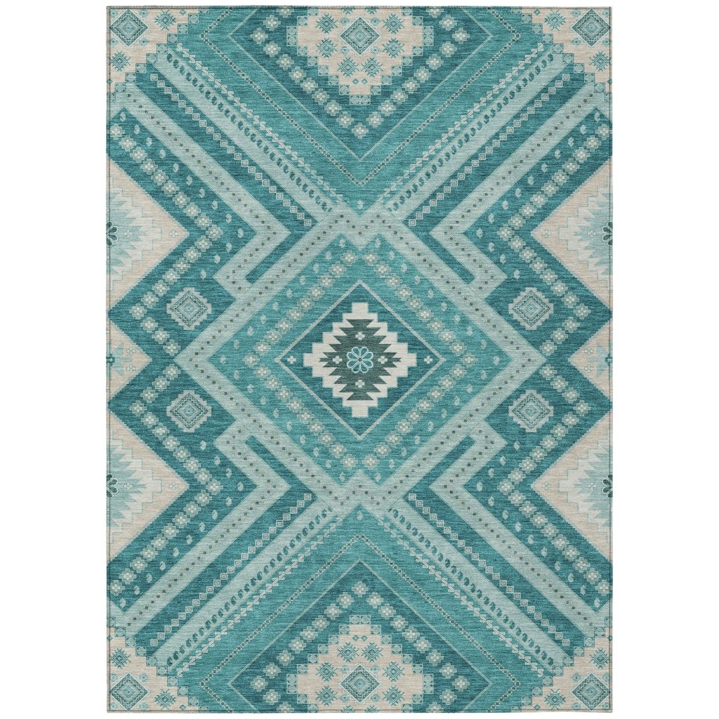 LOOMLAN Rugs Solene Teal Washable Indoor-Outdoor Rug