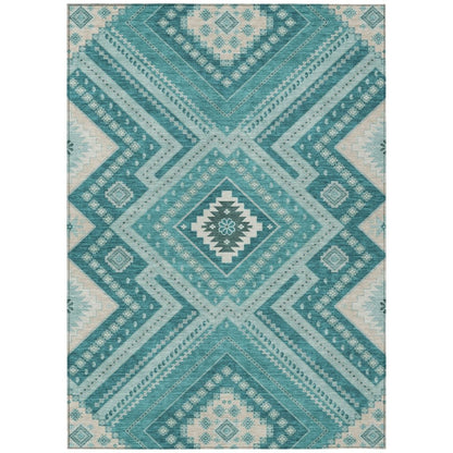 LOOMLAN Rugs Solene Teal Washable Indoor-Outdoor Rug