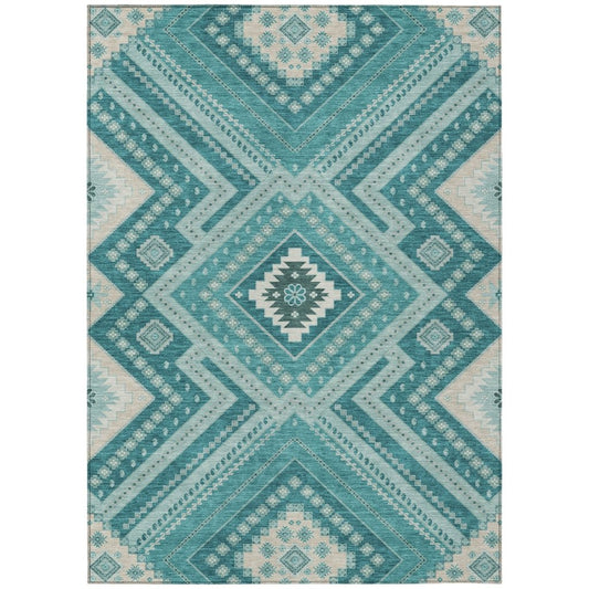LOOMLAN Rugs Solene Teal Washable Indoor-Outdoor Rug