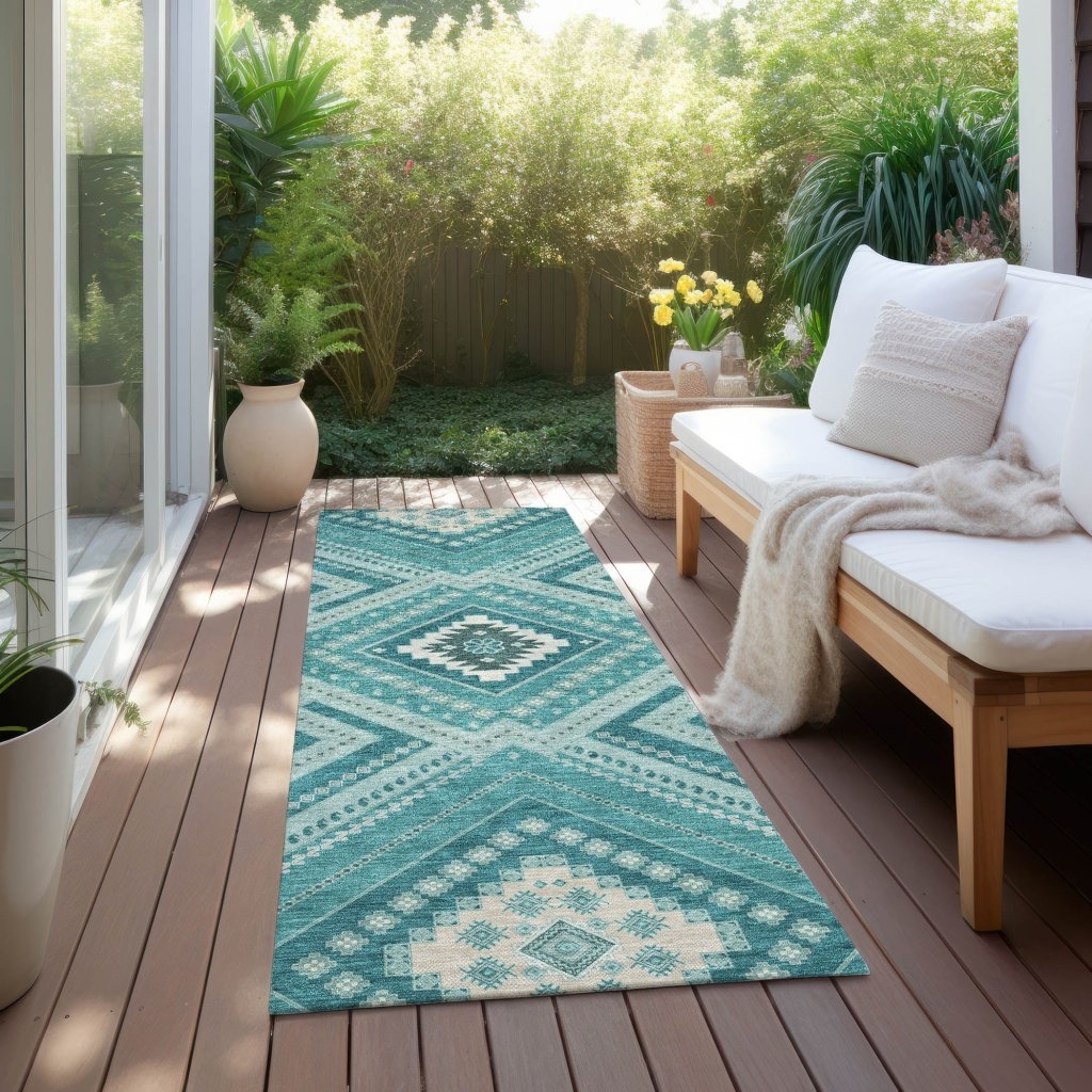 LOOMLAN Rugs Solene Teal Washable Indoor-Outdoor Rug