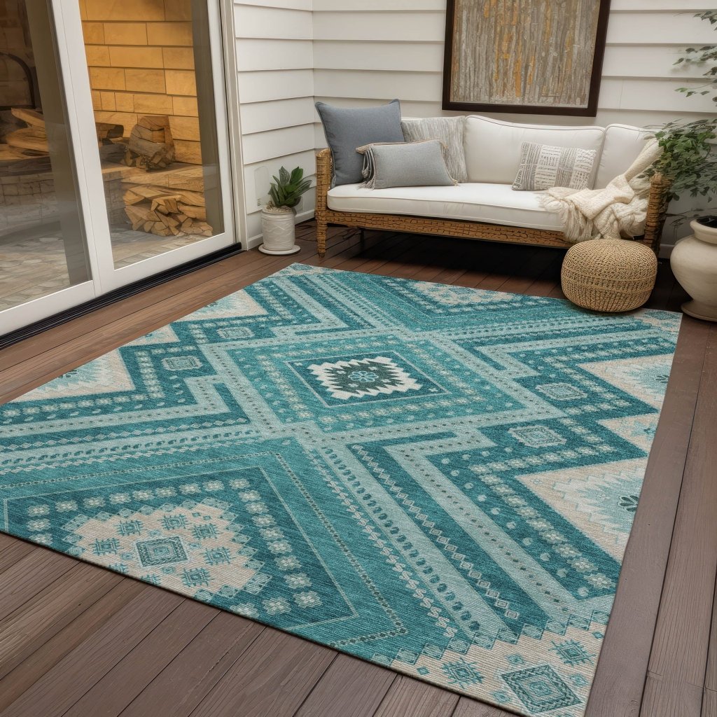 LOOMLAN Rugs Solene Teal Washable Indoor-Outdoor Rug