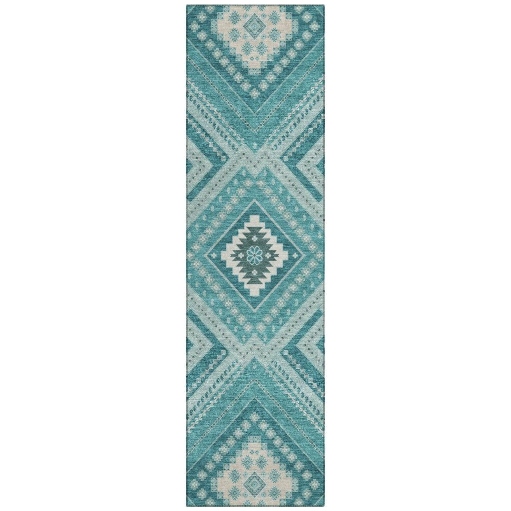 LOOMLAN Rugs Solene Teal Washable Indoor-Outdoor Rug